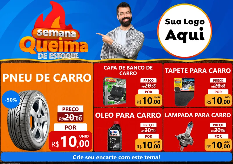 Modelo de Encarte para Encarte A4 Horizontal com o tema Semana Queima de Estoque para Auto peças