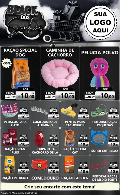 Modelo de Encarte para Encarte Grande com o tema Black dos Sonhos para Pet Shop