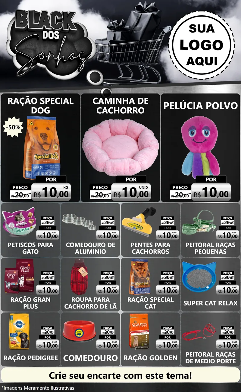 Modelo de Encarte para Encarte Grande com o tema Black dos Sonhos para Pet Shop