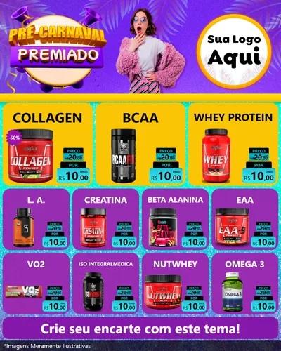 Modelo de Rede Social para Feed Instagram com o tema Pré-Carnaval Premiado para Suplementos alimentares