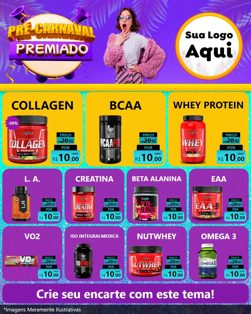 Modelo de Rede Social para Feed Instagram com o tema Pré-Carnaval Premiado para Suplementos alimentares
