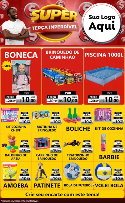 Modelo de Encarte para Encarte Grande com o tema Super Terça Imperdível para Brinquedos
