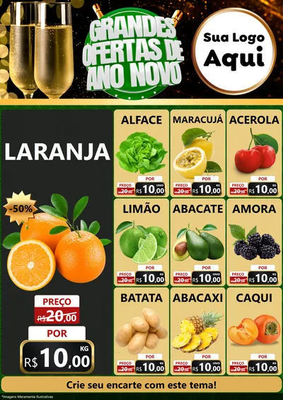 Modelo de Encarte para Encarte A4 Vertical com o tema Grandes Ofertas de Ano Novo para Hortifrúti