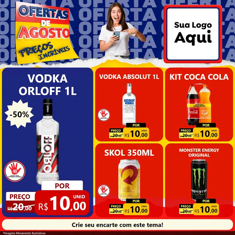 Modelo de Rede Social para Feed Facebook com o tema Ofertas de Agosto - Preços Incríveis para Distribuidora de bebidas