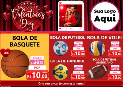 Modelo de Encarte para Encarte A4 Horizontal com o tema Valentine's Day para Artigos Esportivos