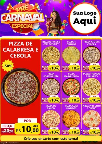 Modelo de Encarte para Encarte A4 Vertical com o tema Pré-Carnaval Especial para Pizzaria