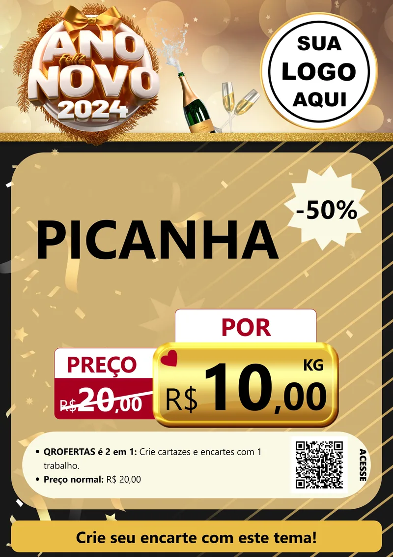 Modelo de Cartaz para Cartaz A4 Vertical com o tema Feliz Ano Novo 2027 para Açougue
