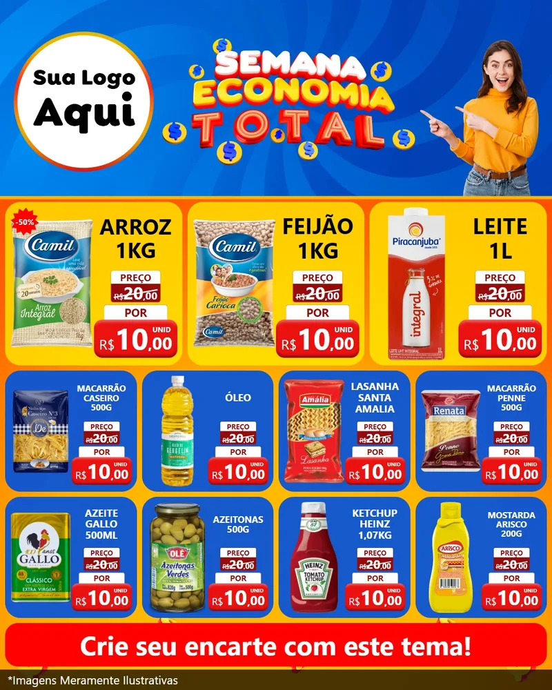 Modelo de Rede Social para Feed Instagram com o tema Semana Economia Total para Supermercado