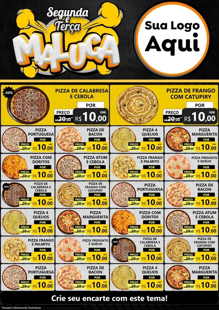 Modelo de Encarte para Encarte A4 Vertical com o tema Segunda e Terça Maluca para Pizzaria