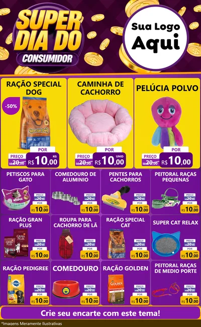 Modelo de Encarte para Encarte Grande com o tema Super Dia do Consumidor para Pet Shop