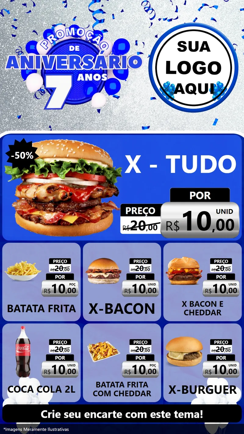 Modelo de Rede Social para Stories com o tema Promoção de Aniversário - 7 Anos para Hamburgueria