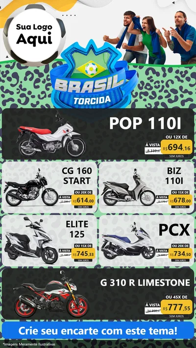 Modelo de TV para TV Vertical com o tema Brasil Torcida - Copa para Concessionaria de Motos