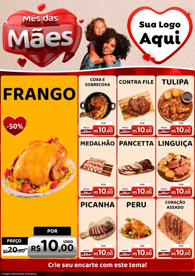 Modelo de Encarte para Encarte A4 Vertical com o tema Mês das Mães para Assados