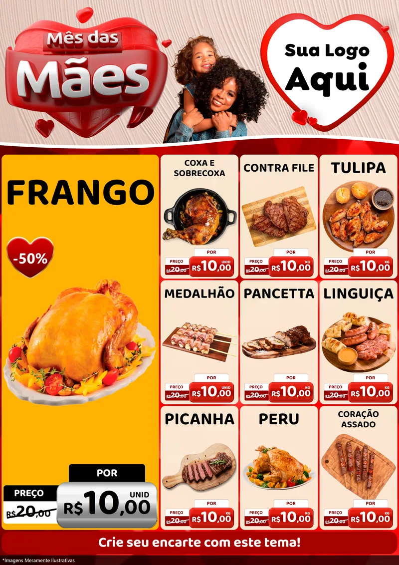 Modelo de Encarte para Encarte A4 Vertical com o tema Mês das Mães para Assados