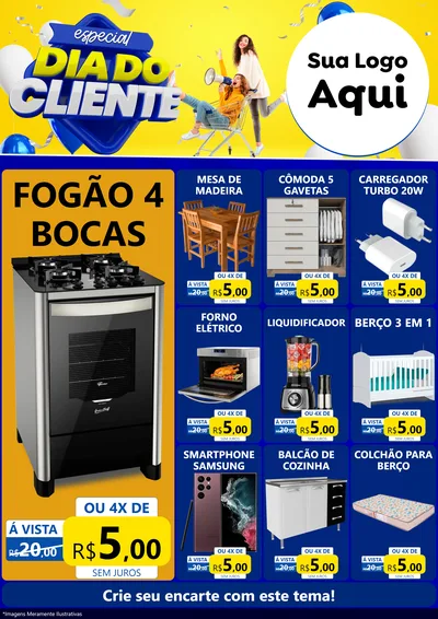 Modelo de Encarte para Encarte A4 Vertical com o tema Especial Dia do Cliente para Móveis e Eletro