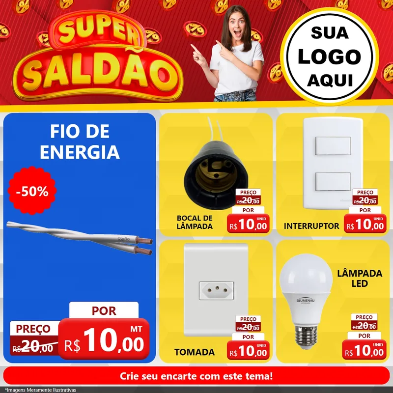 Modelo de Rede Social para Feed Facebook com o tema Super Saldão para Materiais Elétricos