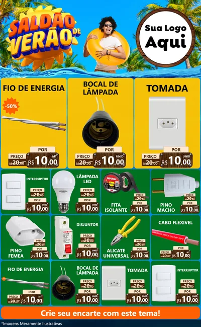Modelo de Encarte para Encarte Grande com o tema Saldão de Verão para Materiais Elétricos