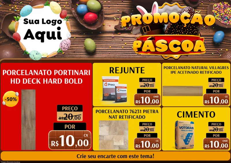 Modelo de Encarte para Encarte A4 Horizontal com o tema Promoção Páscoa para Pisos e revestimentos