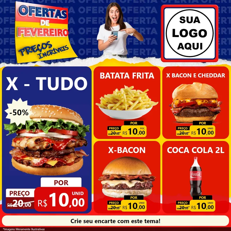 Modelo de Rede Social para Feed Facebook com o tema Ofertas de Fevereiro - Preços Incríveis para Hamburgueria
