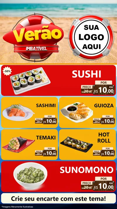 Modelo de TV para TV Vertical com o tema Verão Imbatível para Comida japonesa