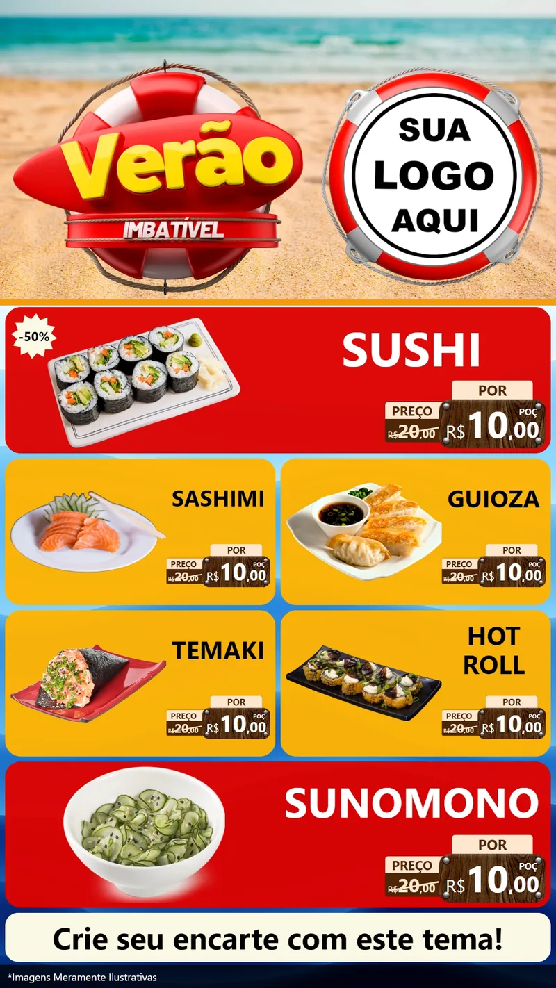 Modelo de TV para TV Vertical com o tema Verão Imbatível para Comida japonesa