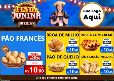 Modelo de Encarte para Encarte A4 Horizontal com o tema Festa Junina Ofertas para Padaria