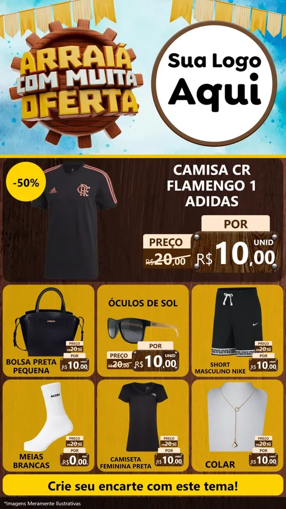 Modelo de Rede Social para Stories com o tema Ofertas de São João - Junina para Roupas e acessórios