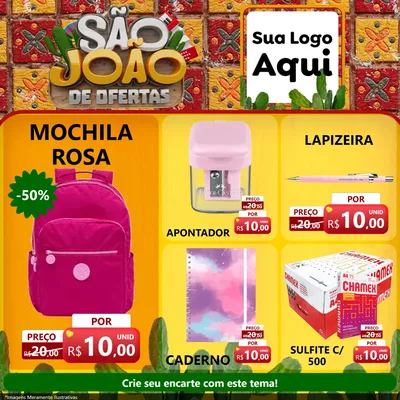 Modelo de Rede Social para Feed Facebook com o tema São João de Muitas Ofertas - Junina para Papelaria