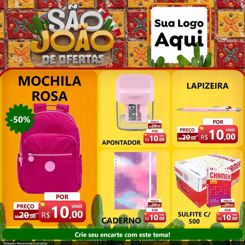 Modelo de Rede Social para Feed Facebook com o tema São João de Muitas Ofertas - Junina para Papelaria