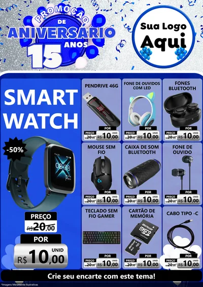 Modelo de Encarte para Encarte A4 Vertical com o tema Promoção de Aniversário - 15 Anos para Informática