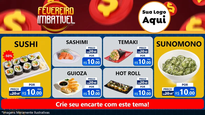 Modelo de TV para TV Horizontal com o tema Fevereiro Imbatível para Comida japonesa