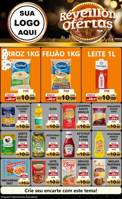 Modelo de Encarte para Encarte Grande com o tema Réveillon de Ofertas para Supermercado