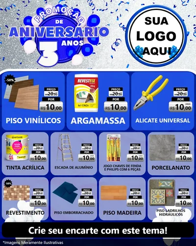 Modelo de Rede Social para Feed Instagram com o tema Promoção de Aniversário - 3 Anos para Material para Construção