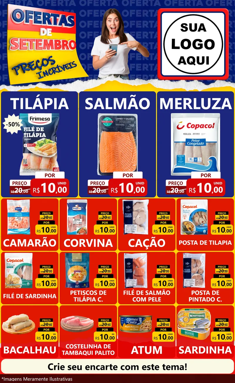 Modelo de Encarte para Encarte Grande com o tema Ofertas de Setembro - Preços Incríveis para Peixaria