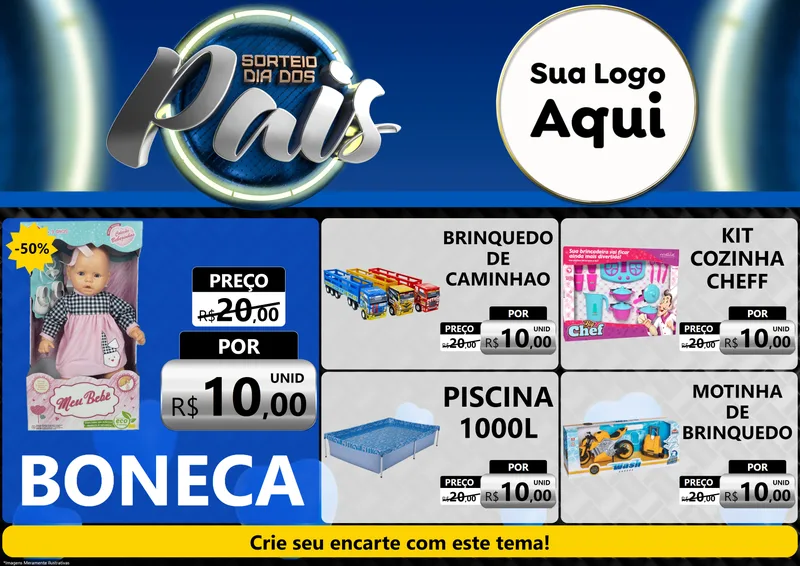 Modelo de Encarte para Encarte A4 Horizontal com o tema Sorteio Dia Dos Pais para Brinquedos