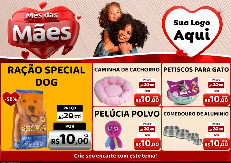 Modelo de Encarte para Encarte A4 Horizontal com o tema Mês das Mães para Pet Shop