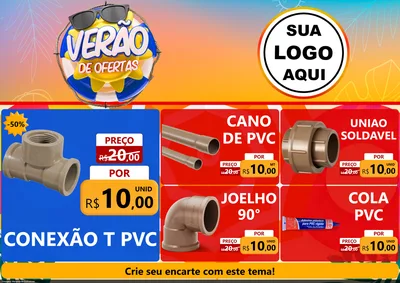 Modelo de Encarte para Encarte A4 Horizontal com o tema Verão de Ofertas para Tubos e conexões