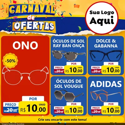 Modelo de Rede Social para Feed Facebook com o tema Carnaval de Ofertas para Óticas