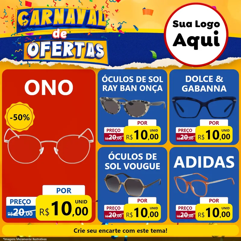 Modelo de Rede Social para Feed Facebook com o tema Carnaval de Ofertas para Óticas