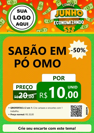 Modelo de Cartaz para Cartaz A4 Vertical com o tema Comece Junho Economizando para Produtos de Limpeza