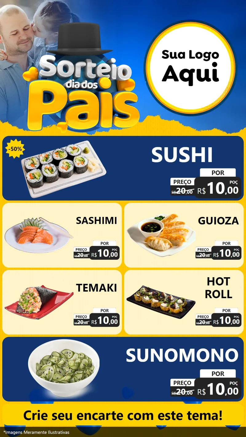 Modelo de TV para TV Vertical com o tema Sorteio Dia Dos Pais para Comida japonesa