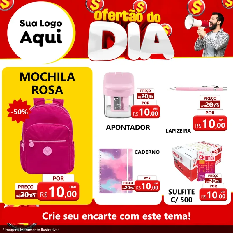 Modelo de Rede Social para Feed Facebook com o tema Ofertão do dia para Papelaria