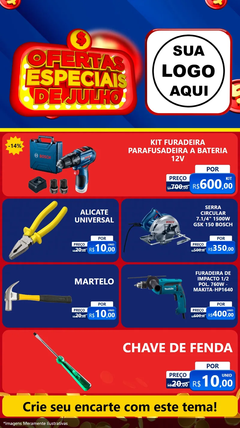 Modelo de TV para TV Vertical com o tema Ofertas Especiais de Julho para Maquinas e Ferramentas