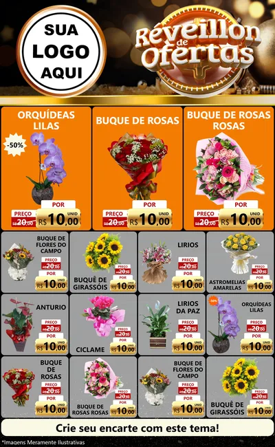 Modelo de Encarte para Encarte Grande com o tema Réveillon de Ofertas para Floricultura e jardim