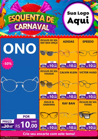 Modelo de Encarte para Encarte A4 Vertical com o tema Esquenta de Carnaval para Óticas