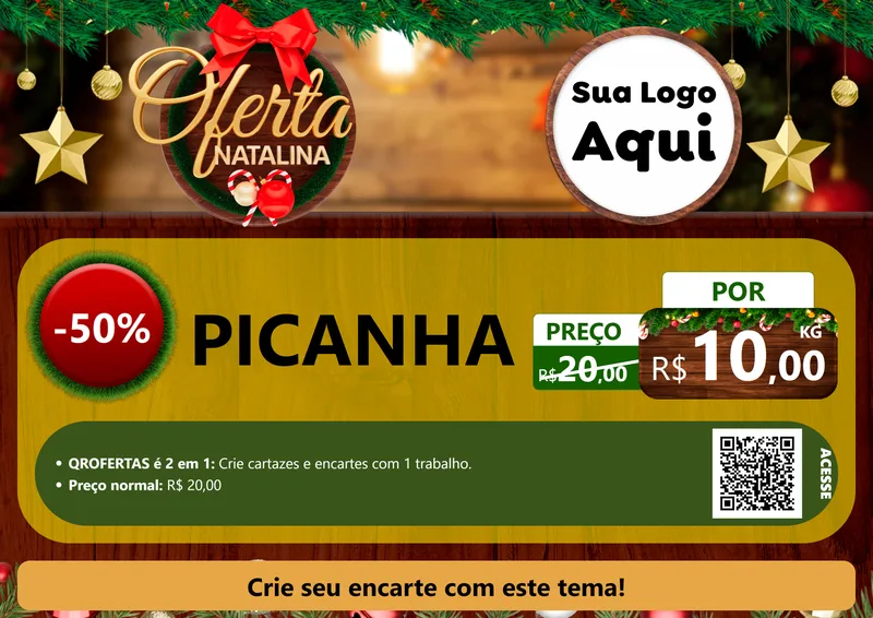 Modelo de Cartaz para Cartaz A4 Horizontal com o tema Ofertas Natalina para Açougue