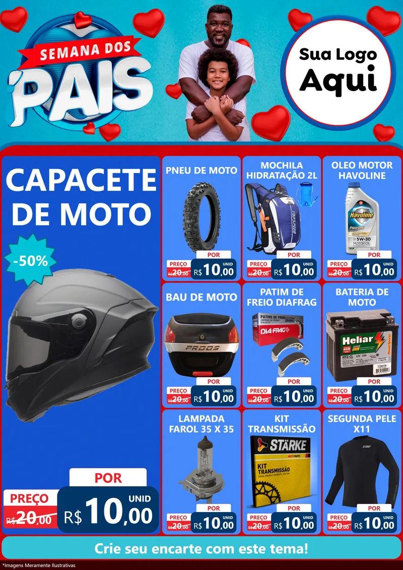 Modelo de Encarte para Encarte A4 Vertical com o tema Semana Dos Pais para Moto peças
