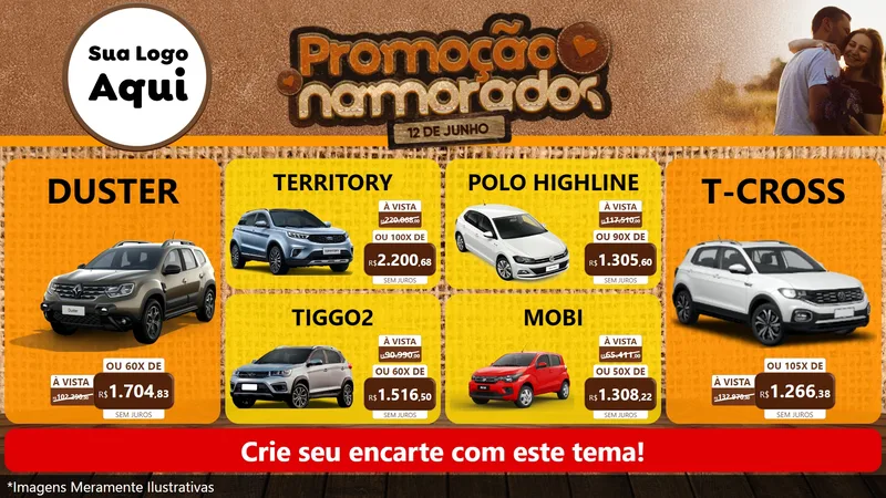 Modelo de TV para TV Horizontal com o tema Promoção Namorados para Concessionaria de Carros
