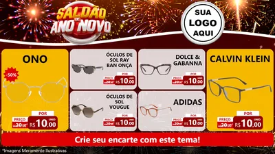 Modelo de TV para TV Horizontal com o tema Saldão de Ano Novo para Óticas