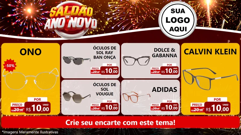 Modelo de TV para TV Horizontal com o tema Saldão de Ano Novo para Óticas